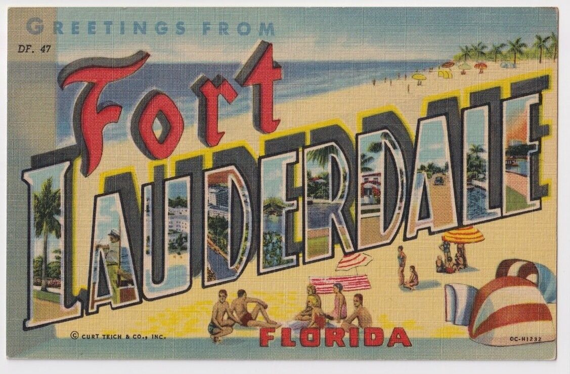 Greeting From Ft. Lauderdale Florida FL Vintage Big Letter Postcard Curt Teich