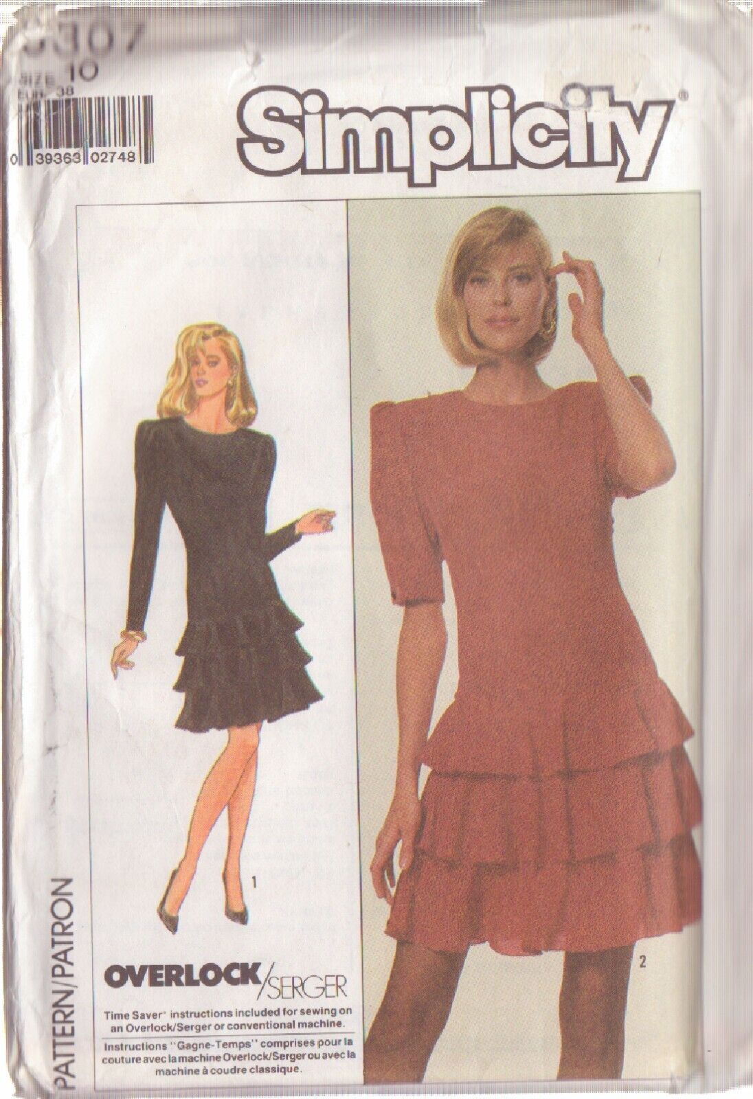 SIMPLICITY PATTERN 8307 SIZE 10 MISSES\' SEMI FITTED DRESS IN 2 VARIATIONS UNCUT