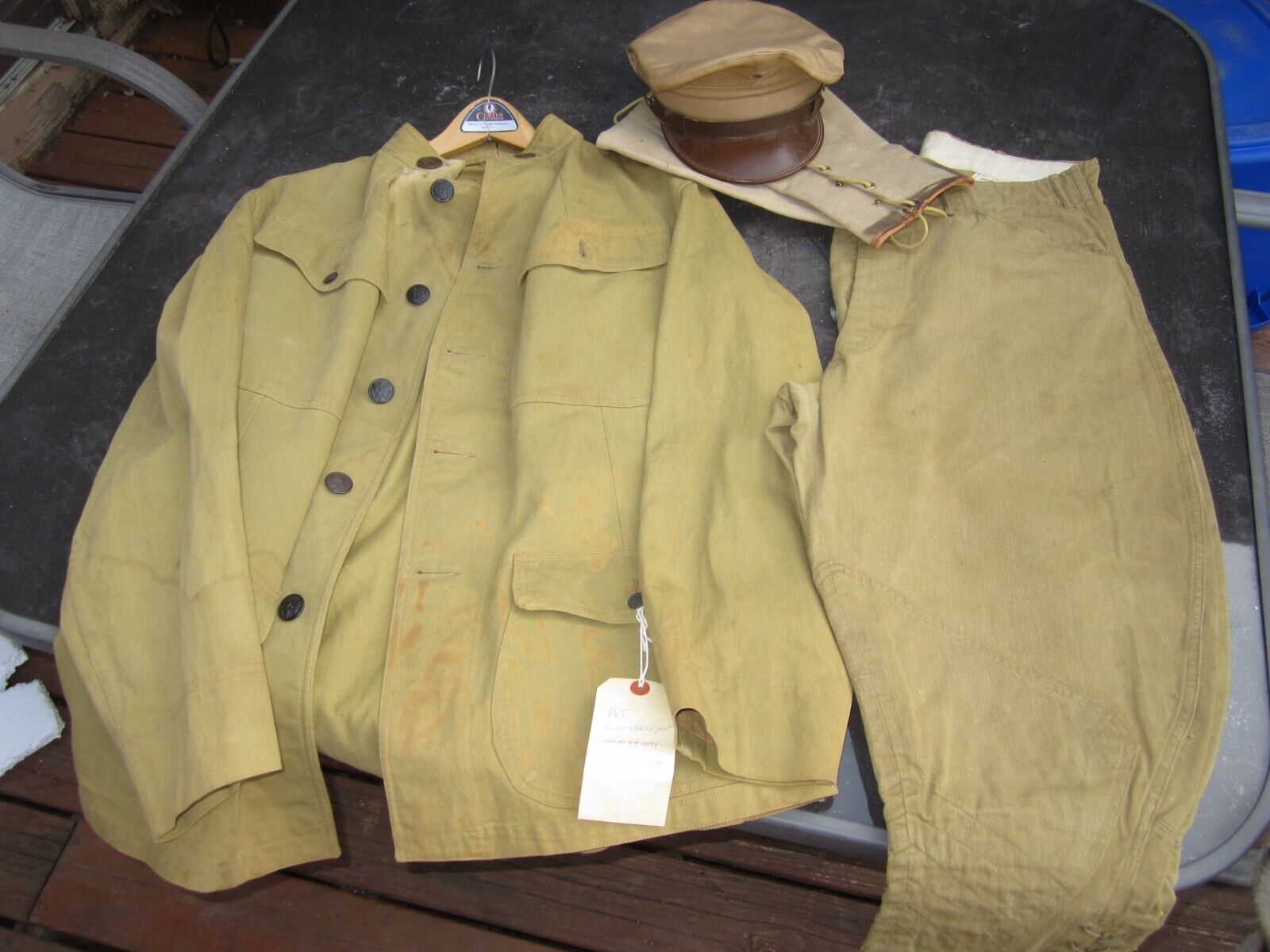 WW1 US Army GABERDINE Summer Khaki Jacket TUNIC PANTS GAITERS AND CAP NAMED