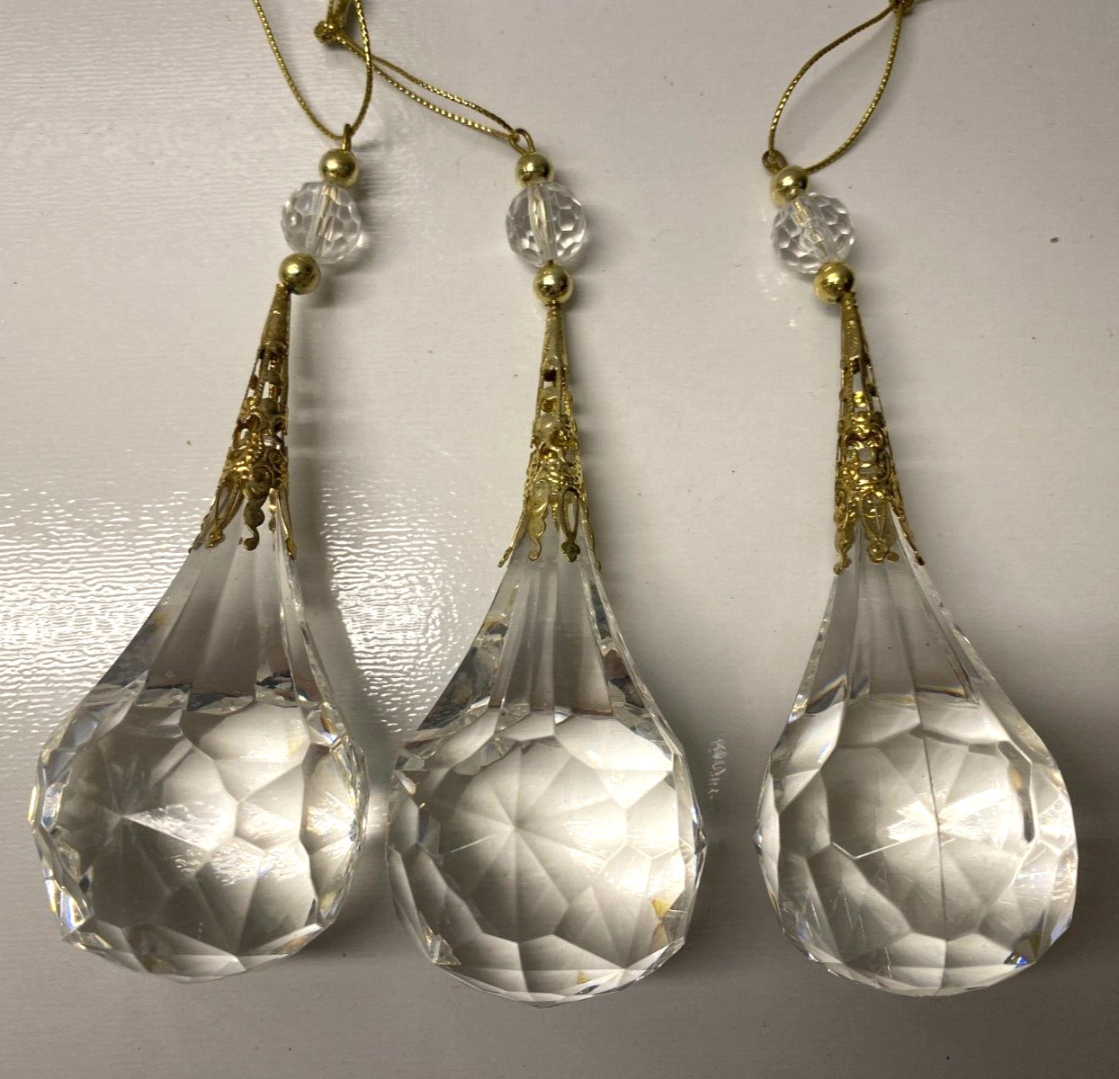Lot 3 Faceted 3.5 in Crystal Drop Elegant Christmas Ornaments