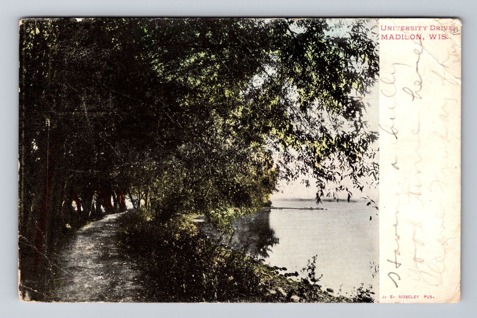 Madison WI-Wisconsin, University Drive Along River, Vintage c1909 Postcard