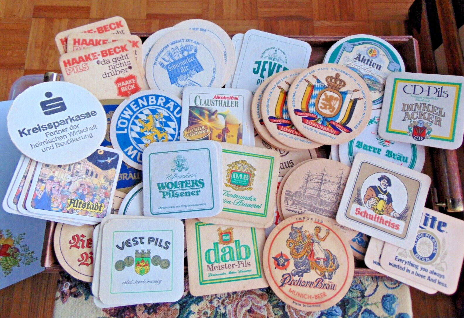 60 + LOT OF VINTAGE CARDBOARD BEER COASTERS-GERMANY-MANY DIFFERENT COMPANIES--