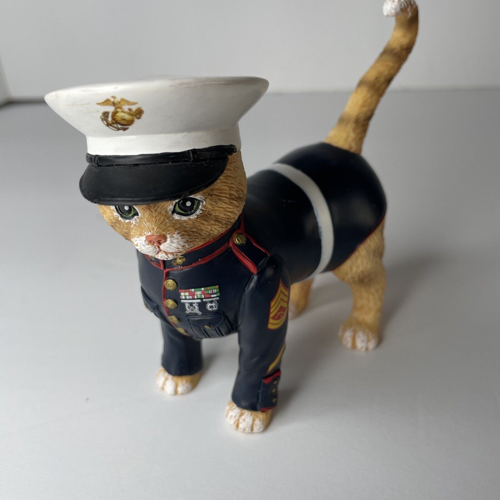 Hamilton Collection SEM-PURR FIDELIS Paws & Salute USMC Cat Figurine Marine