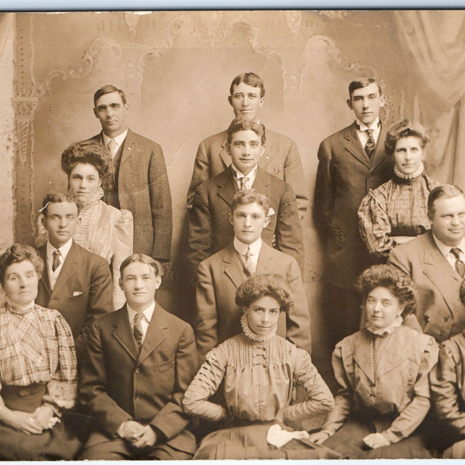 c1910s Classy Group Portrait RPPC Women Edwardian Ruffled High Neck Collar A156