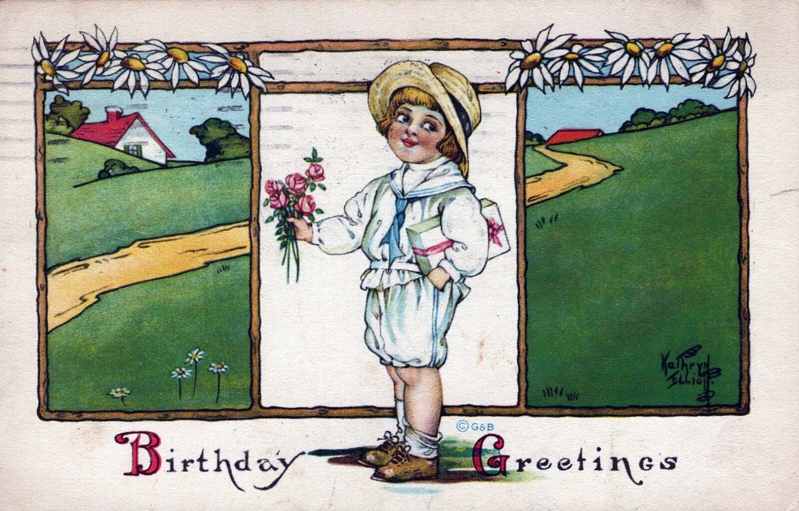 A Girl Ready For Birthday Party. Posted in 1916 Birthday Greetings Postcard