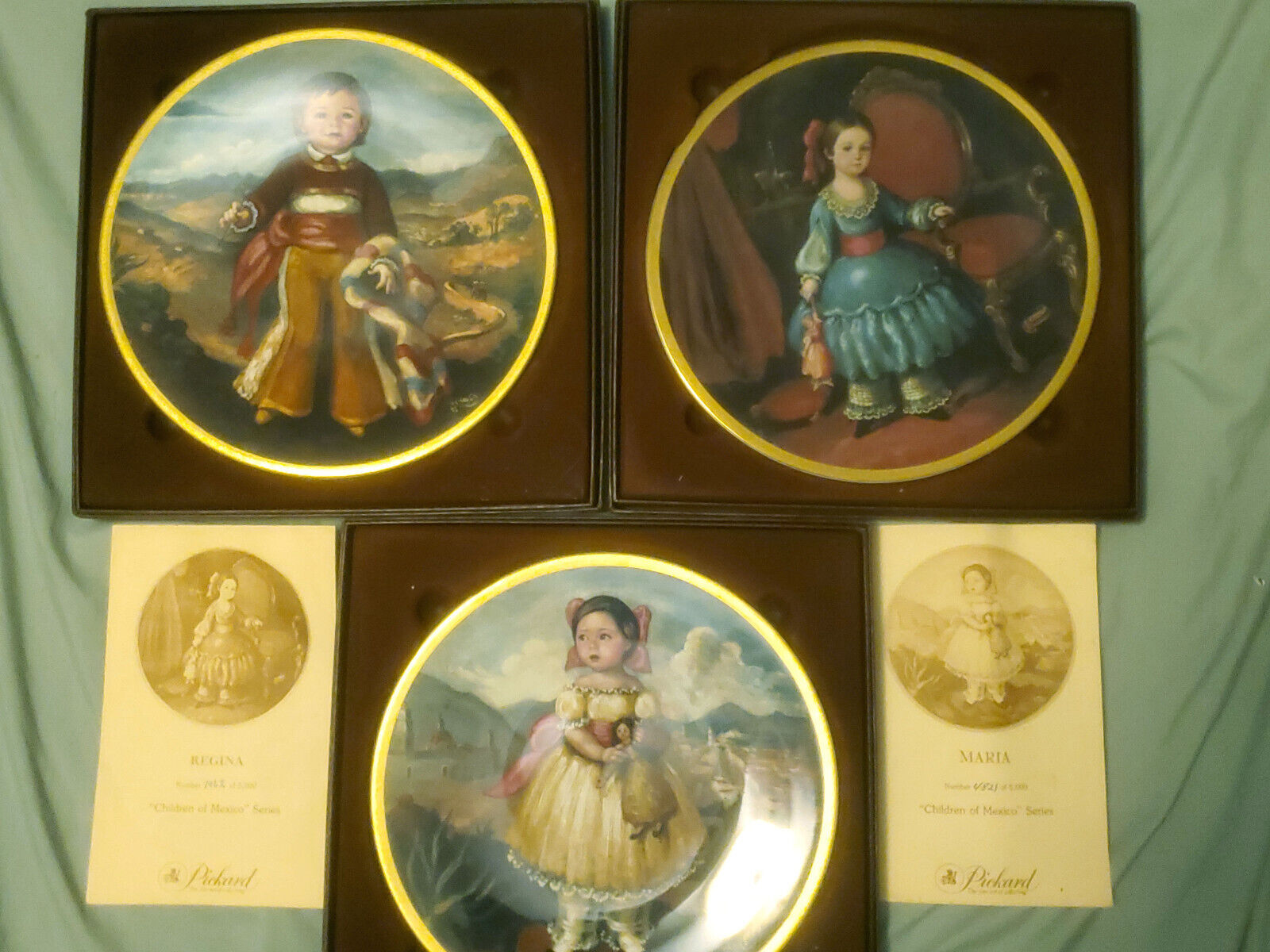 VINTAGE PICKARD CHILDREN OF MEXICO COLLECTOR PLATES SET OF THREE W/ BOXES