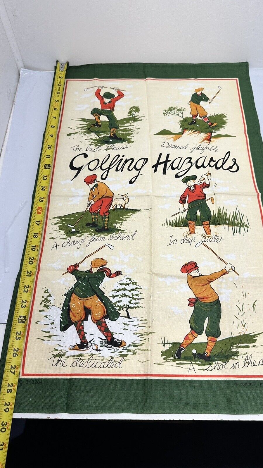 Vintage Golfing Hazards Golf Tea Towel Made In Britain 843284