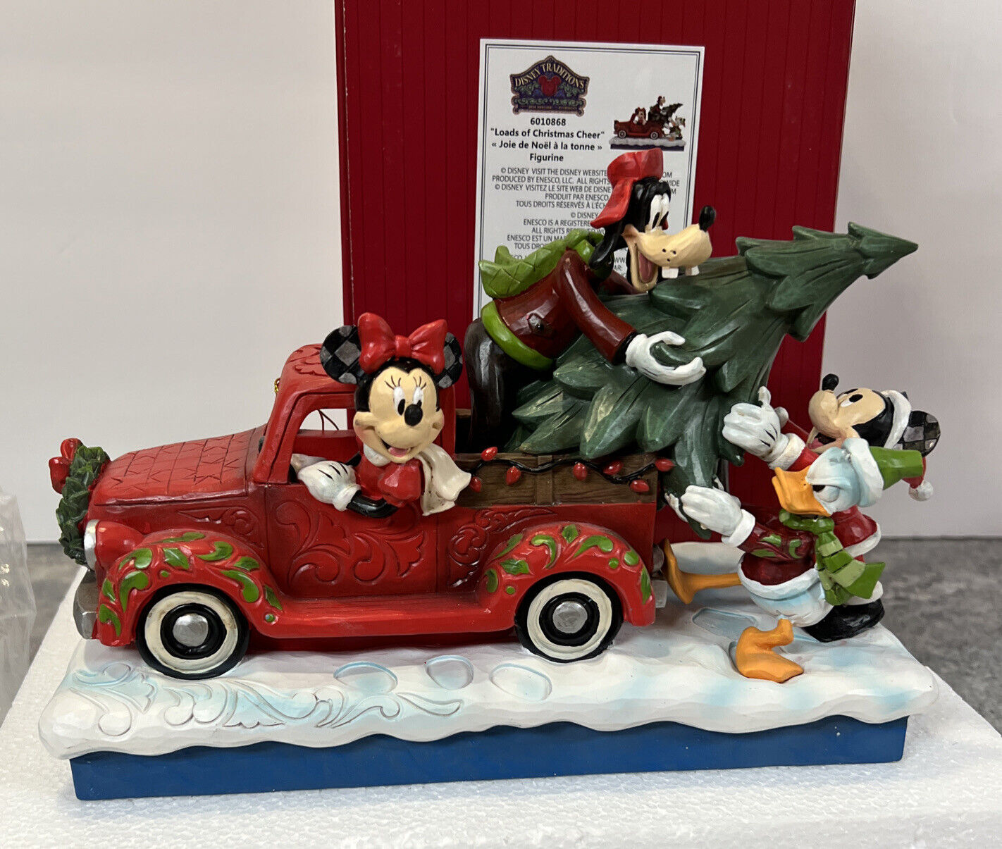Jim Shore Mickey Donald Minnie Goofy Red Pickup Truck Loads Of Christmas Cheer