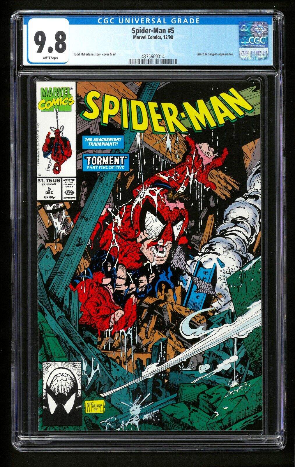 Spider-Man #5 CGC 9.8 NM/MT WHITE Marvel 1990 Key Todd McFarlane Torment Part 5