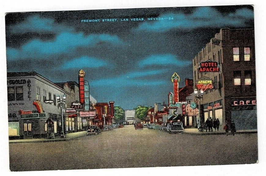1948 Postcard Fremont Street Las Vegas Nevada Linen Unposted CF60