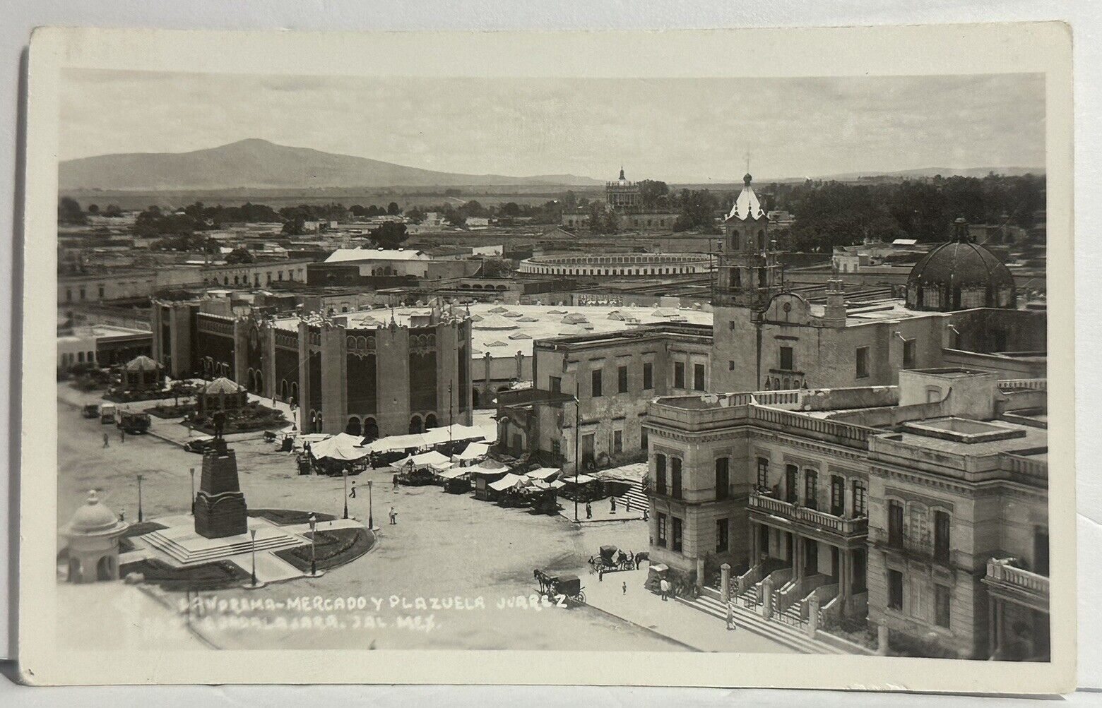 Juarez Mexico Postcard Rppc Aerial View Photo Mercado Market Plaza