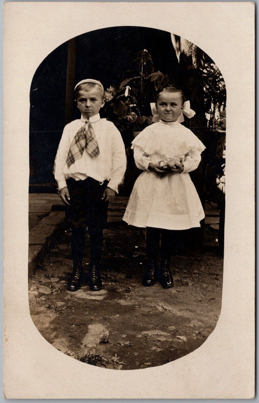 Cute Little Girl & Boy Siblings RPPC Real Photo Postcard B843