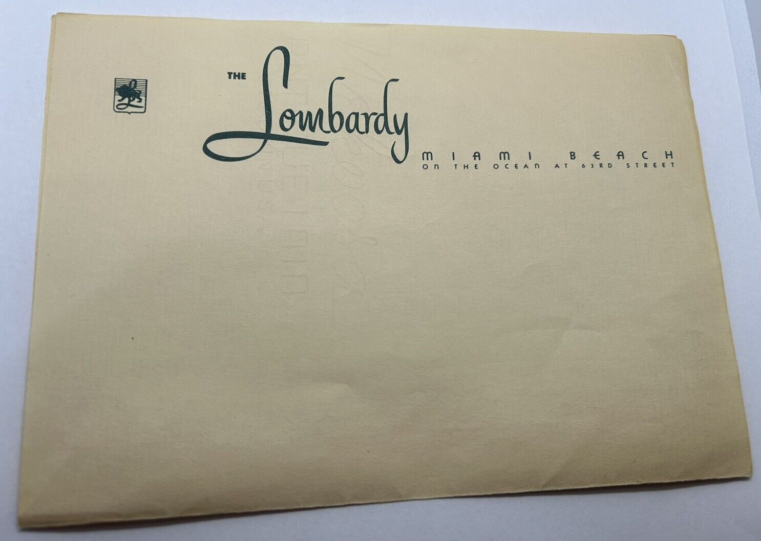 Vintage The Lombardy Hotel Miami, FL Letter Head One Sheet Stationery