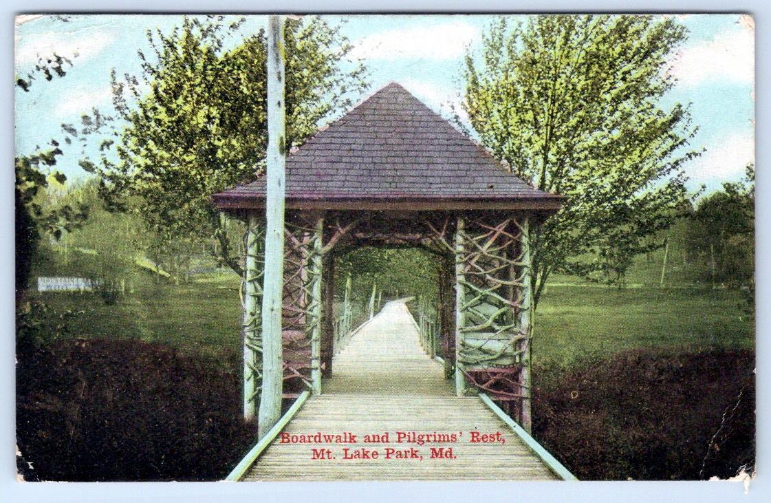 1911 MOUNTAIN LAKE PARK MARYLAND*BOARDWALK & PILGRIMS REST*MESSAGE: LIZZIE DIED