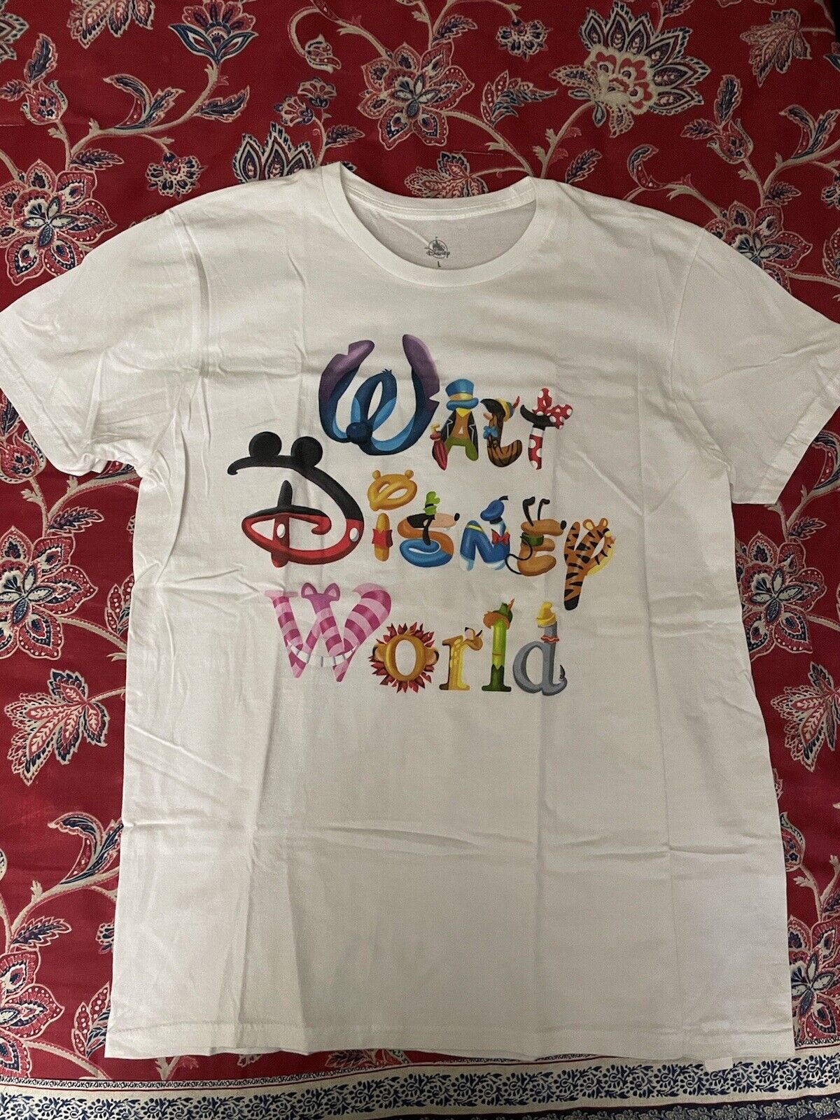Walt Disney World Mens White T Shirt Large Colorful Animated Character Letters