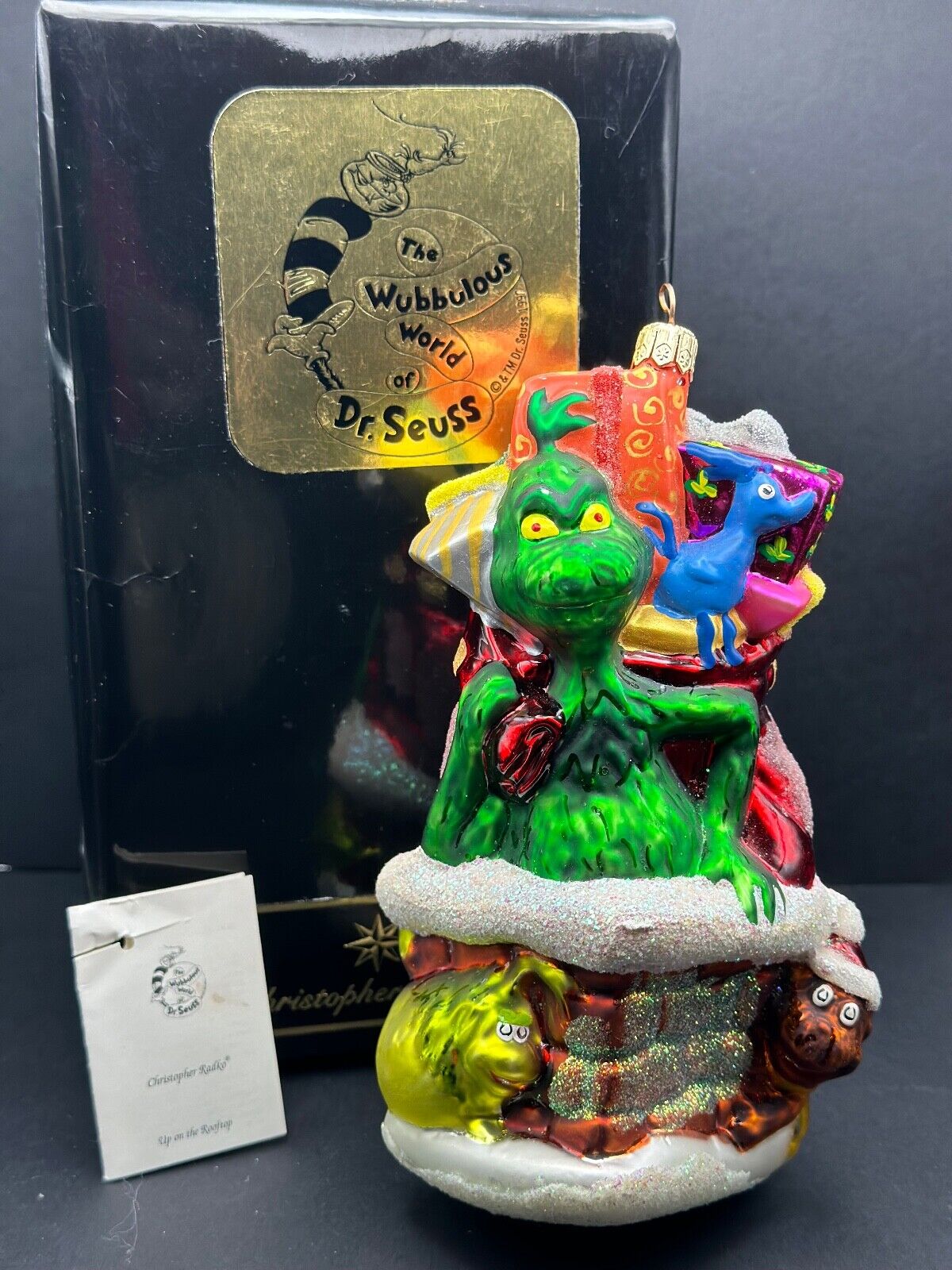 VTG Christopher Radko DR. SUESS GRINCH Ornament UP ON THE ROOFTOP w Box + TAG