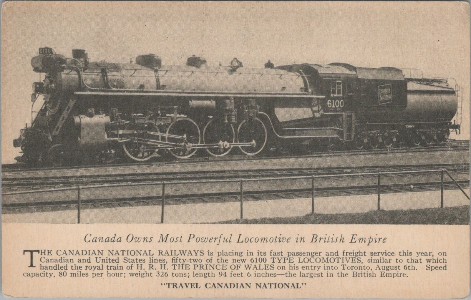 Postcard Railroad Train Canada Owns Most Powerful Locomotive British Empire