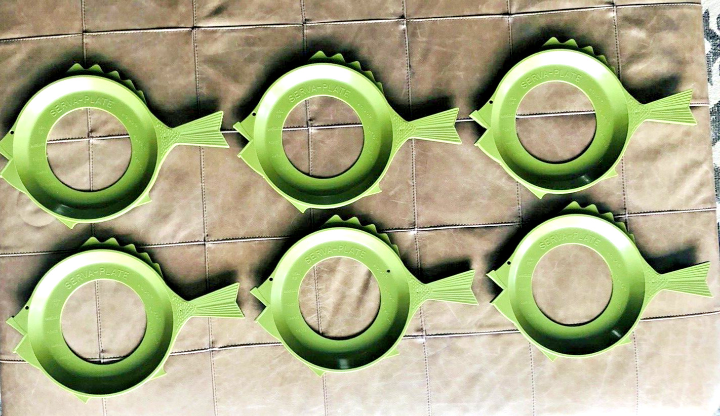 Set of 6 Vintage Serva-Plate Fish-Shaped Paper Plate Holders Green Picnic Party
