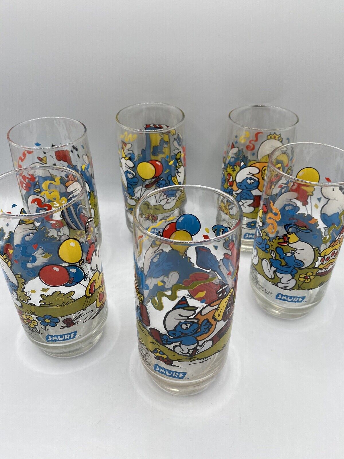 Vintage 1982 Peyo Smurfs Collector Glass Cups-Set Of 6