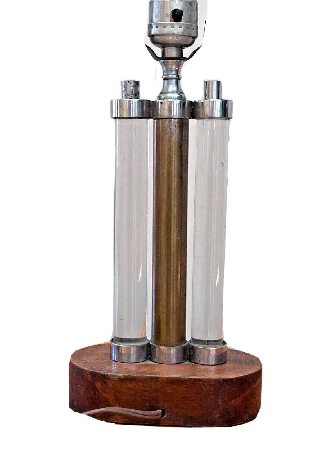 Deskey Vollmer Art Deco Machine Age Vtg Chrome Wood Glass Rod Table Lamp Rohde