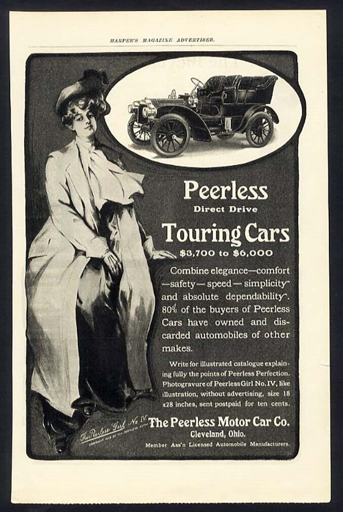 1904 PEERLESS Motor Car PRETTY WOMAN Touring Auto Ad reverse NORTHERN AUTOMOBILE