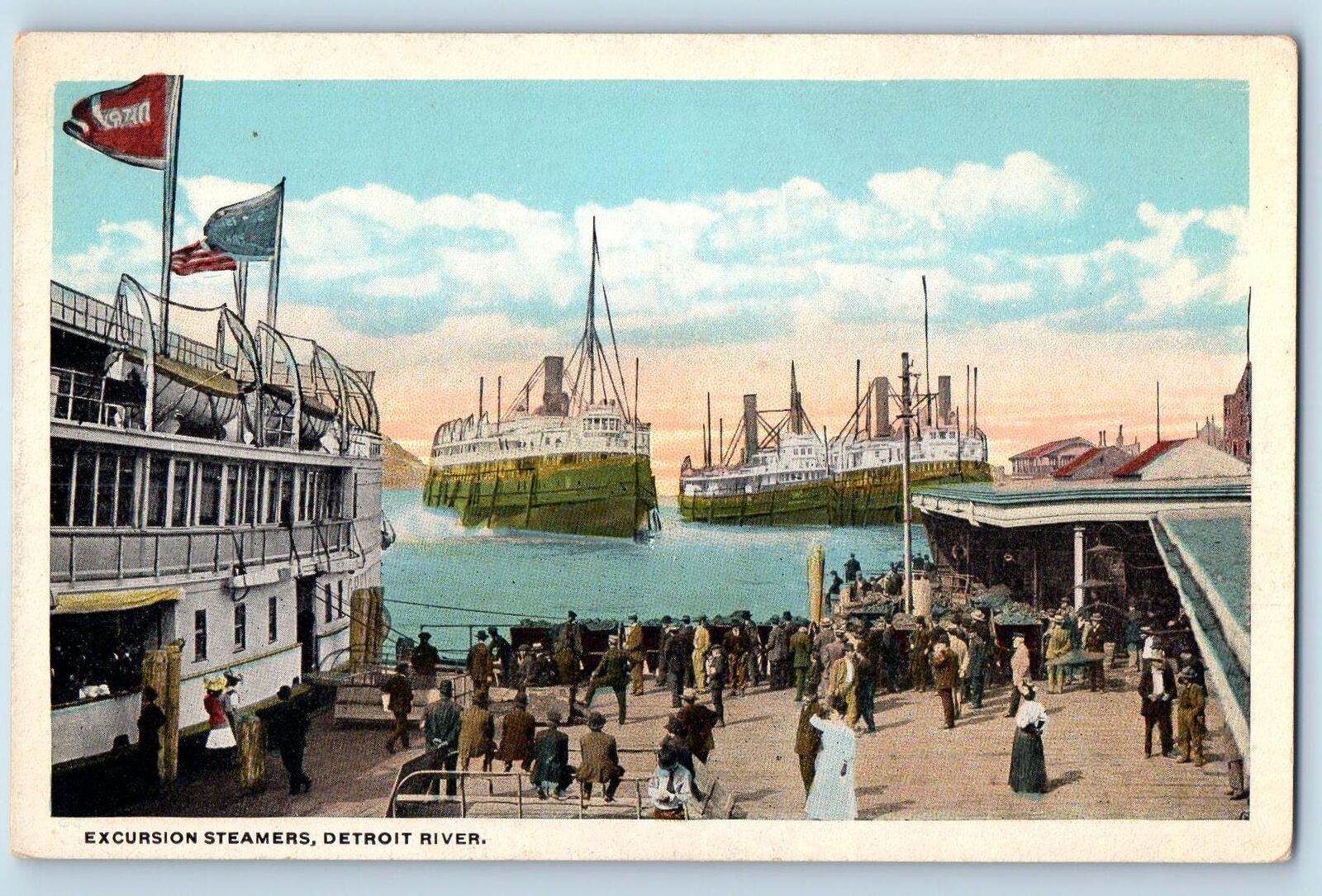 c1920\'s Excursion Steamers Ferry Passengers Detroit River Michigan MI Postcard