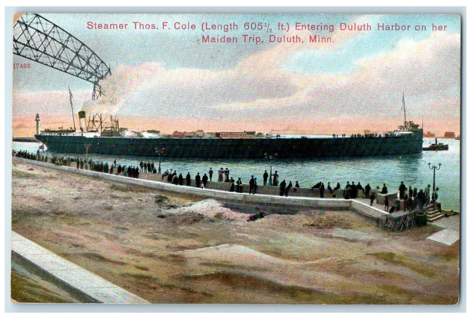 c1910's Steamer Thos F. Cole Entering Duluth Harbor Duluth MN Unposted Postcard