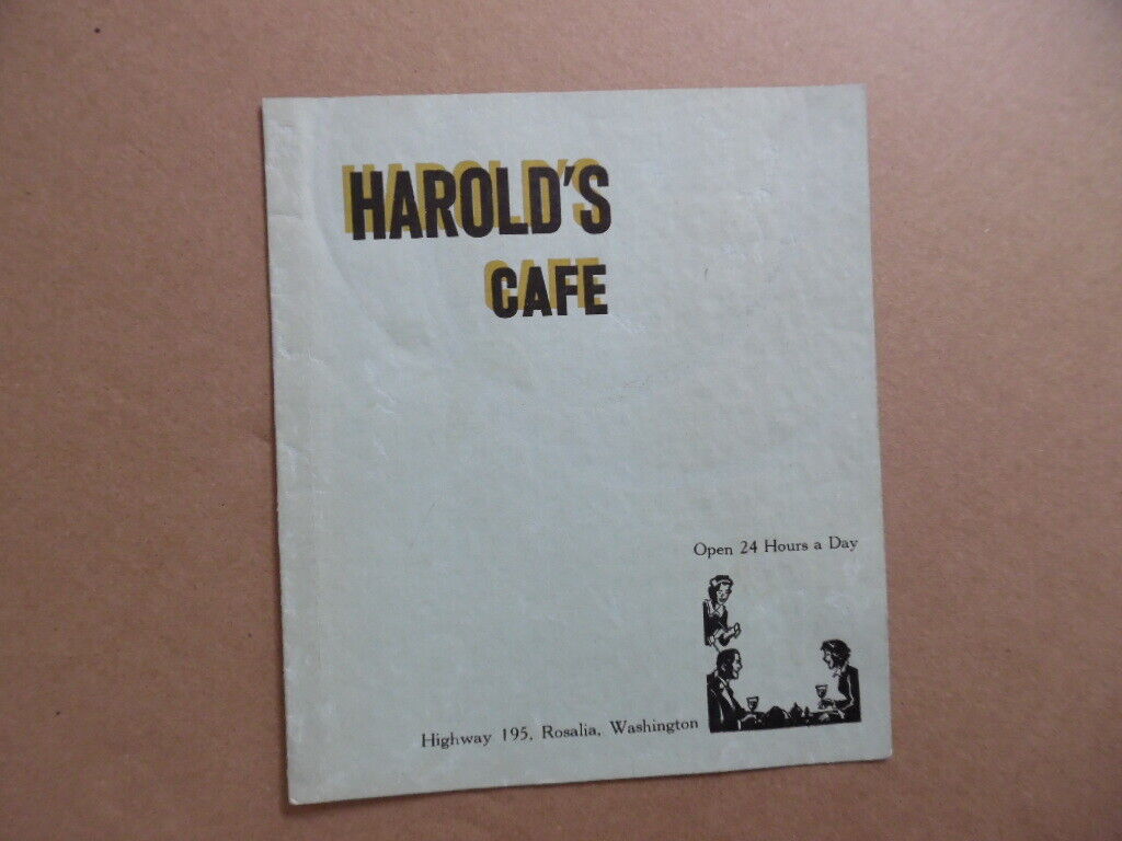 c.1950s Harold\'s Cafe Menu Open 24 Hours Rosalia Washington Vintage Original VG