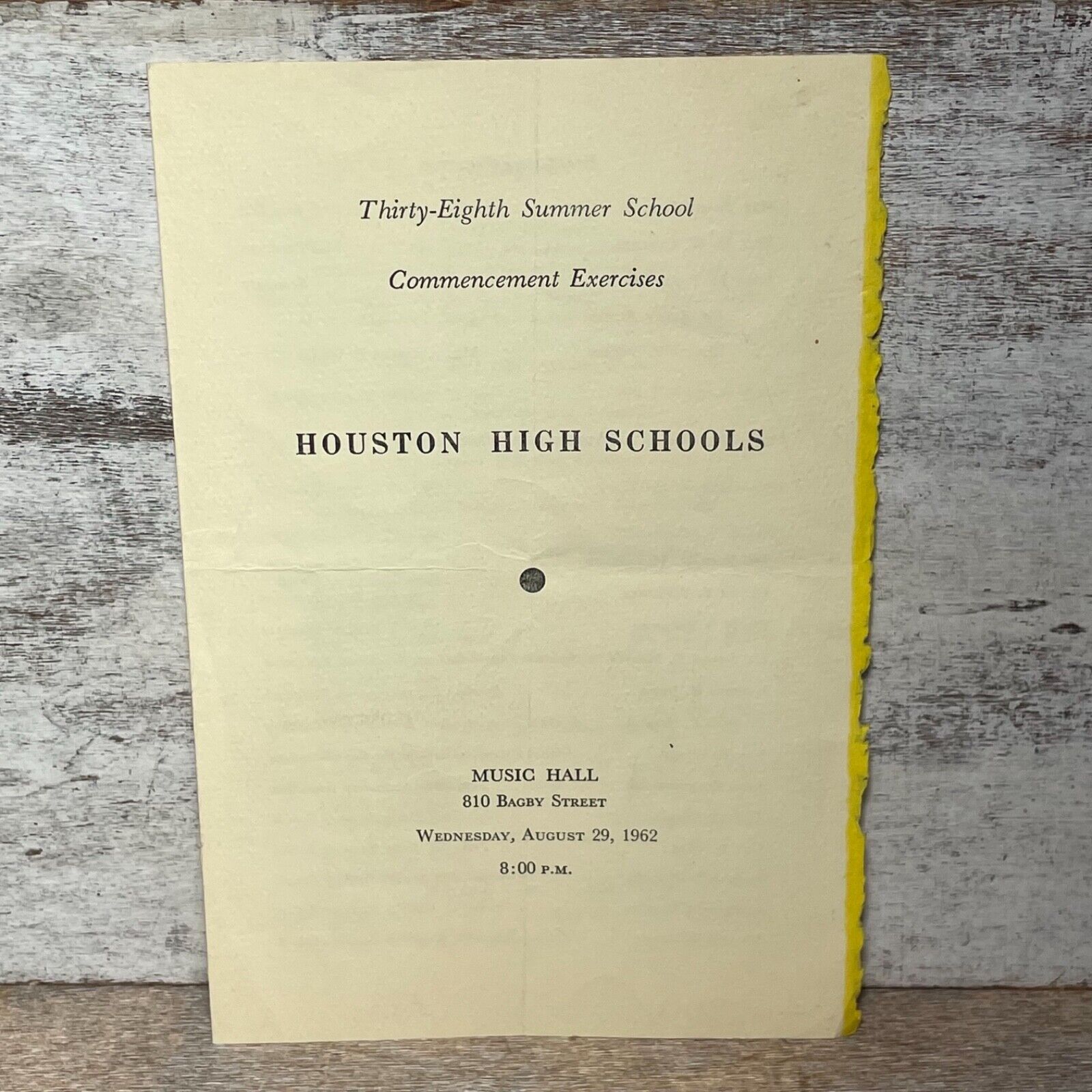 1962 Houston High School 38th Summer School Commencement Exercises Program