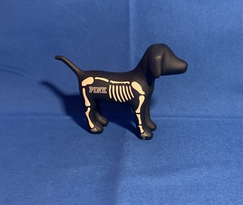 Rare Victoria\'s Secret PINK Collectible Mini Skeleton black & white dog. GC
