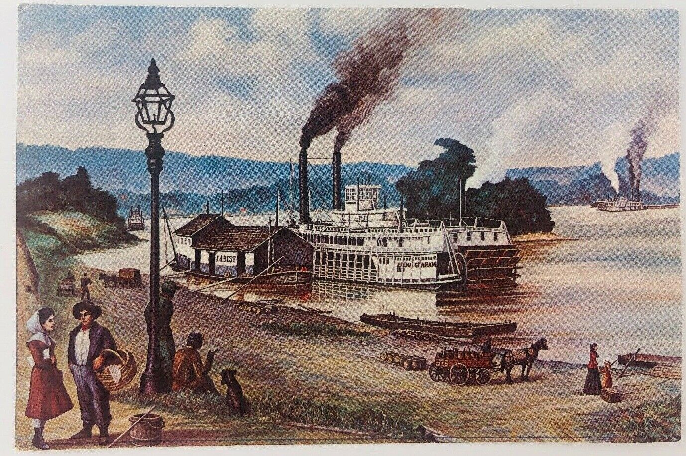 Vintage Marietta Wharf in 1882 by Artist William E. Reed with EMMA GRAHAM Ship