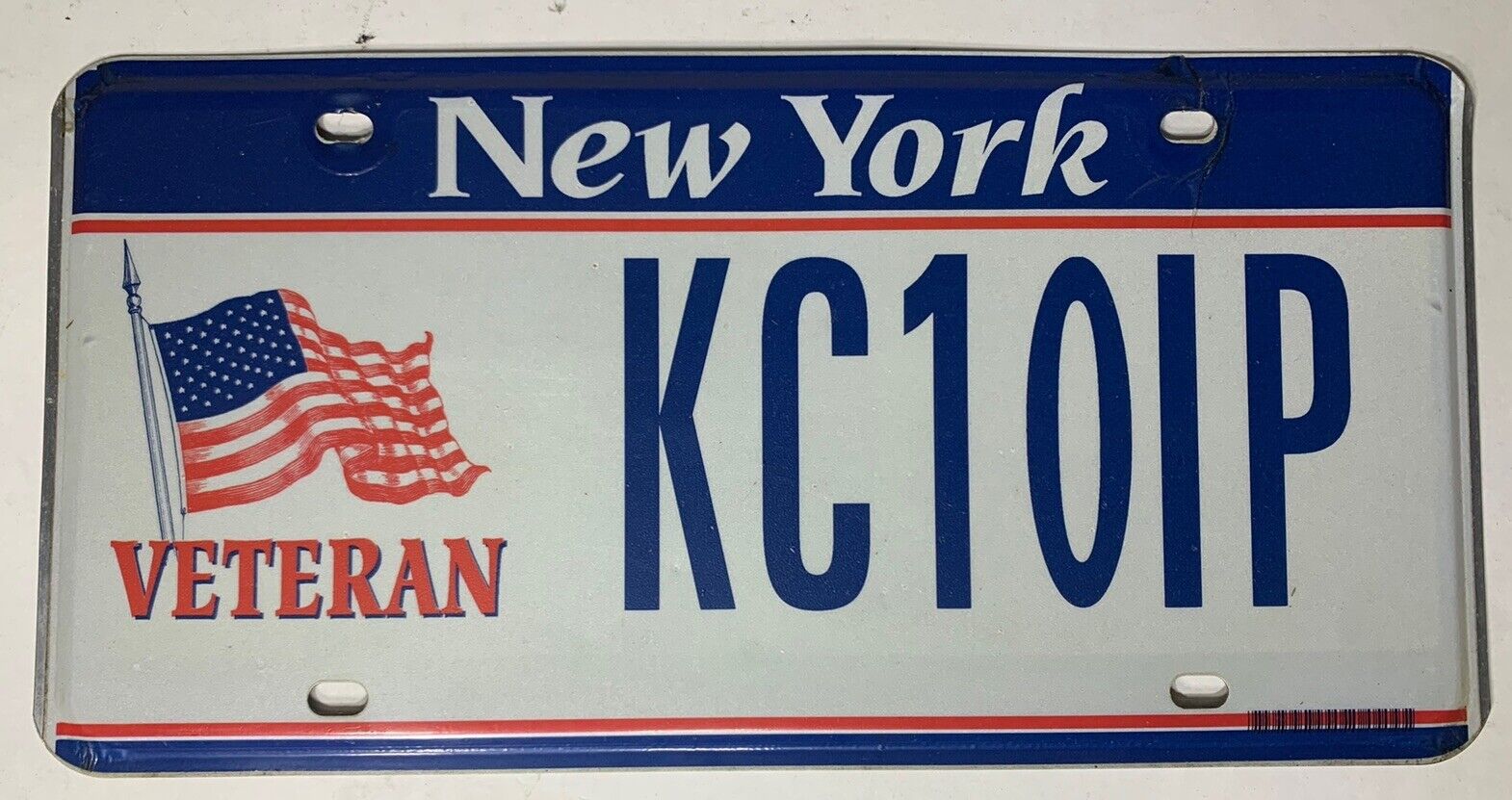Rare New York License Plate - VETERAN - USA, Flag, KC10IP, Good Condition