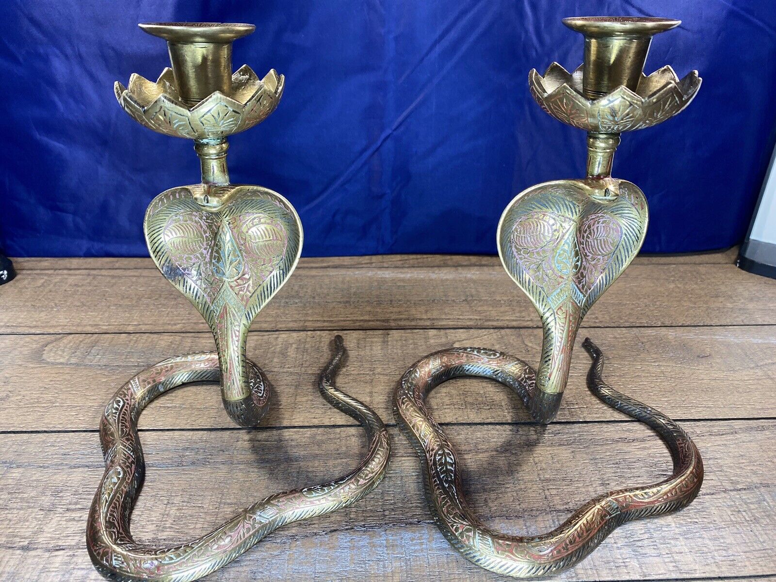 Pair Vintage brass Cobra candle holder Unique snake figure Single chamber candle