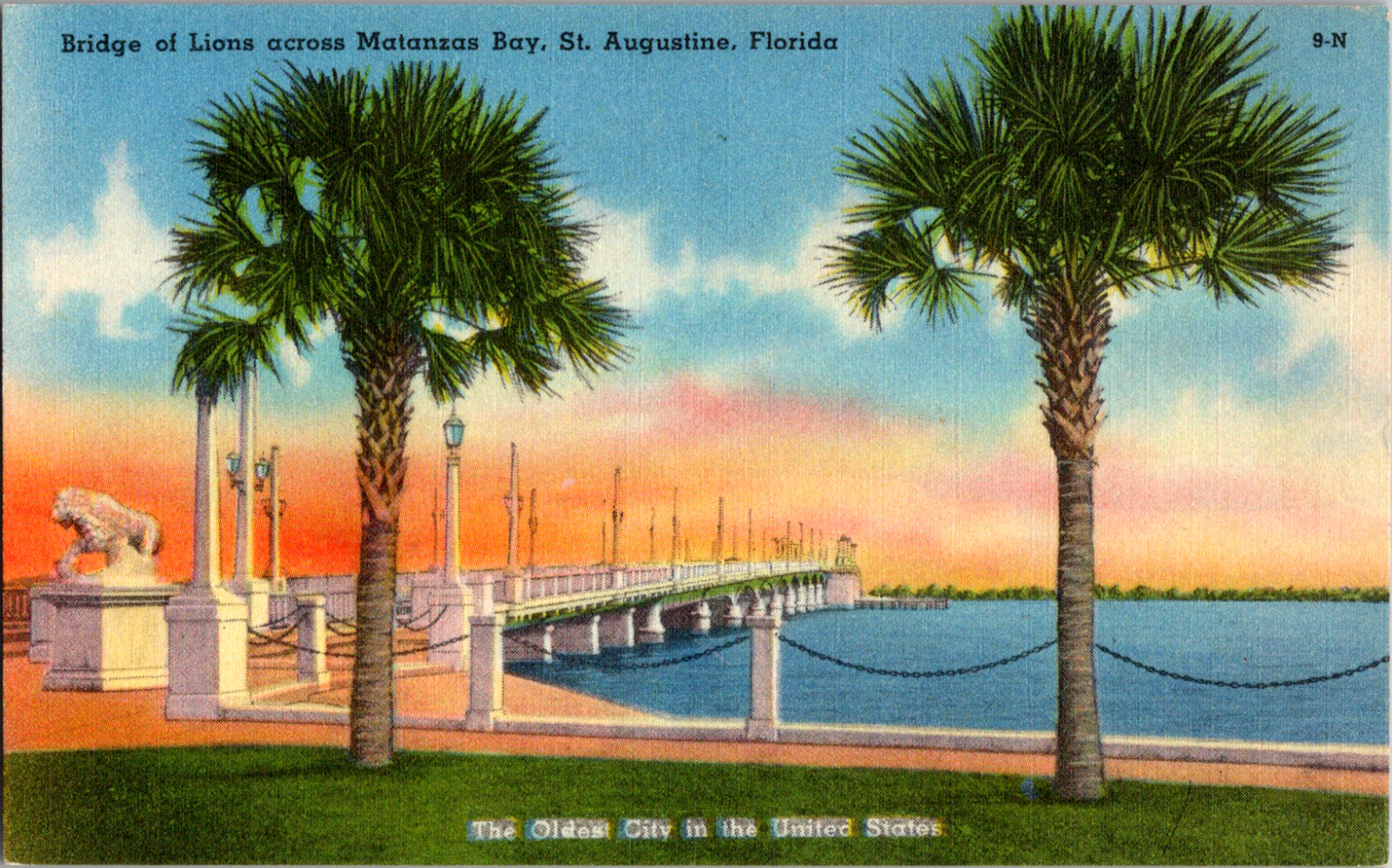 Vintage 1940\'s Bridge of Lions, Matanzas Bay St. Augustine, Florida FL Postcard