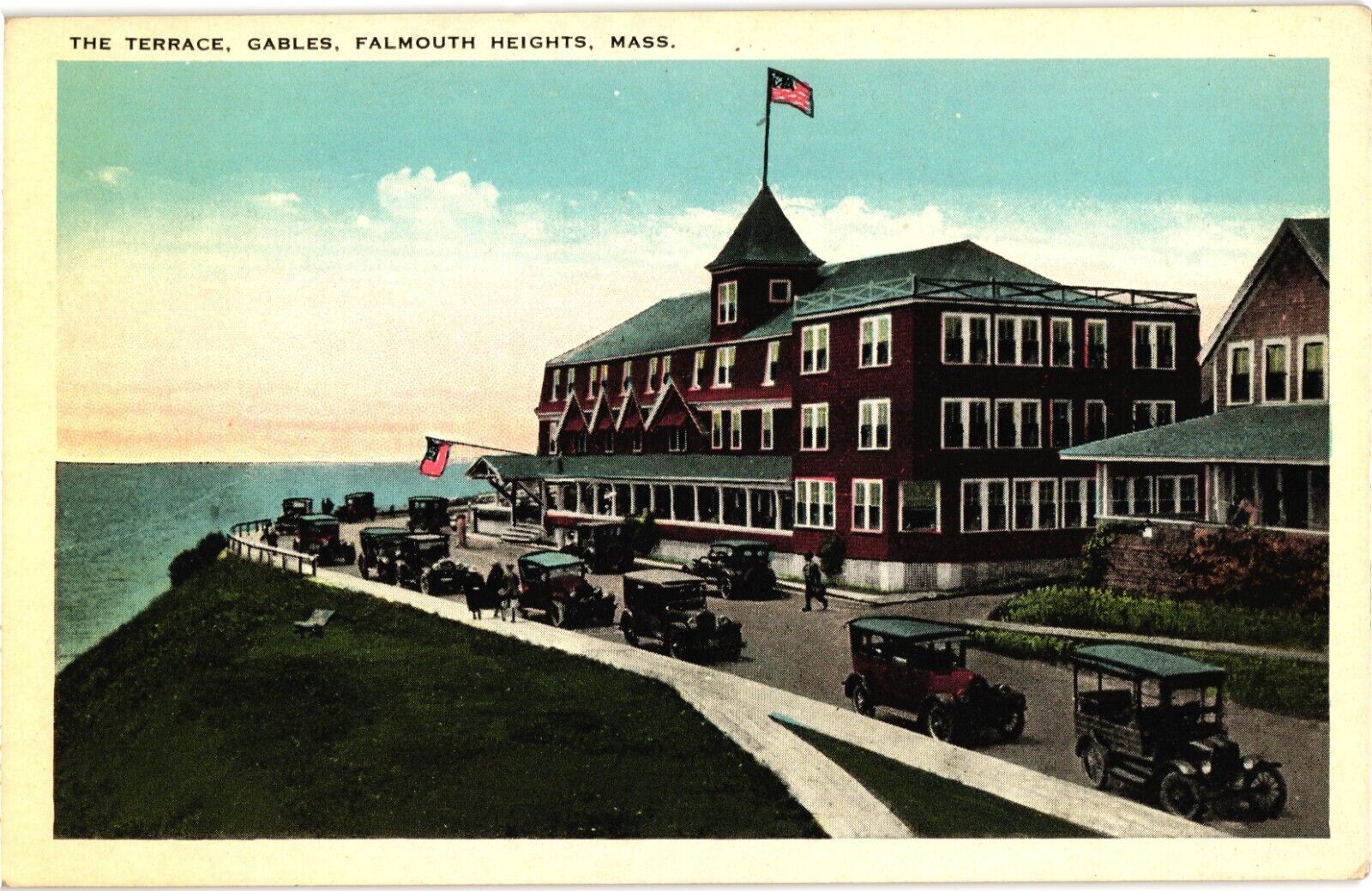 The Terrace Gables Hotel Falmouth Heights MA White Border Postcard c1920