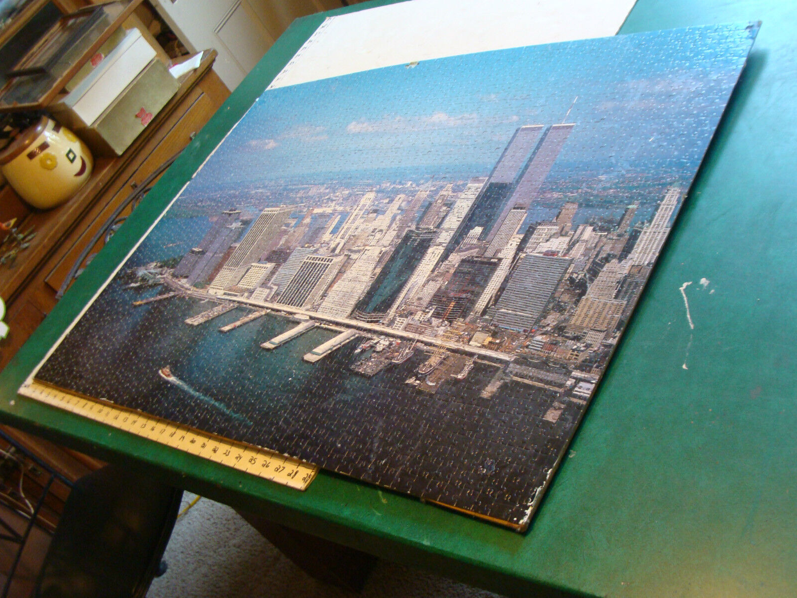 large mounted NY CITY SKYLINE PUZZLE w/ Twin towers, aprox 29 x 40\