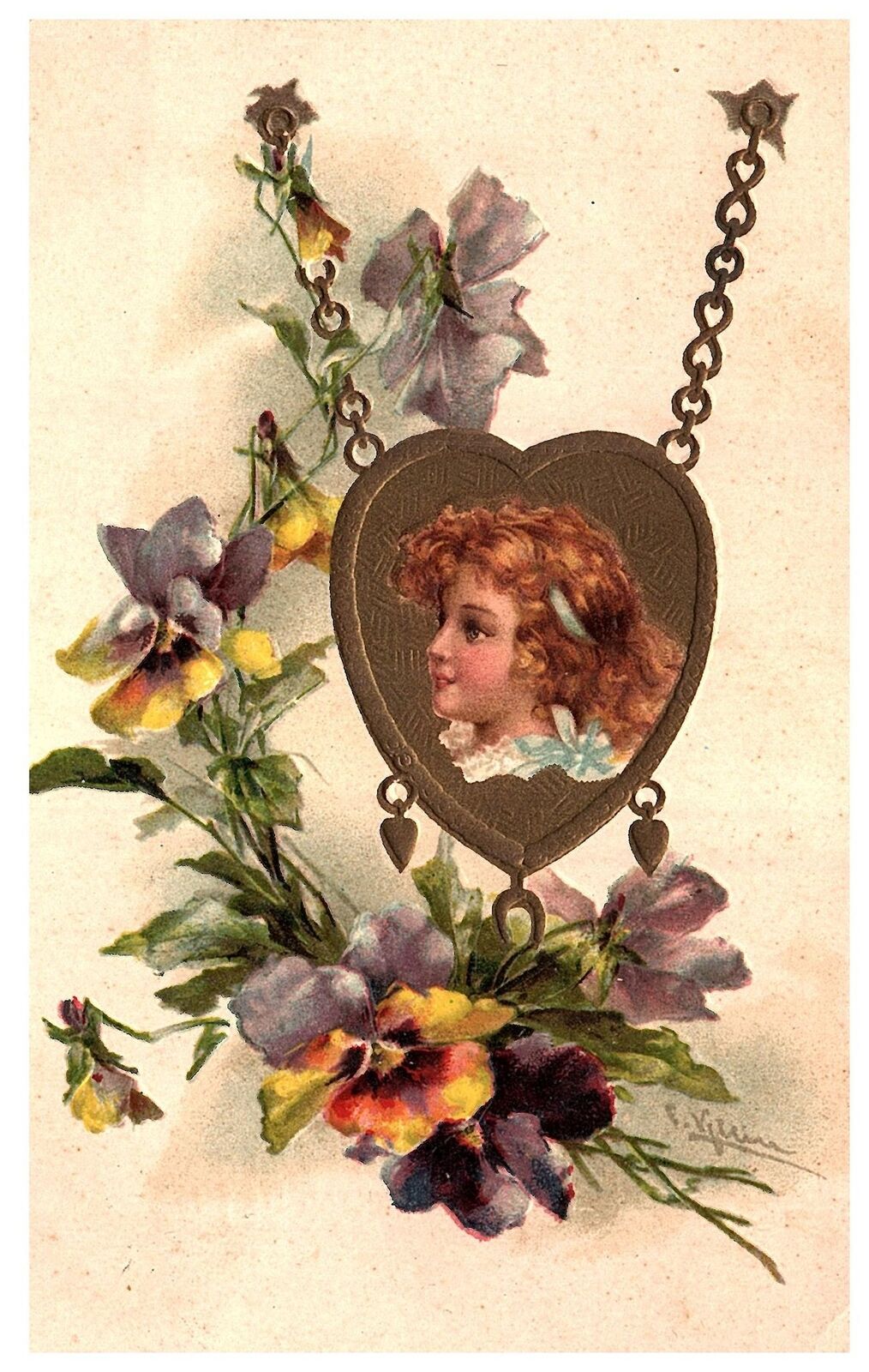 Postcard, Picture on Locket, Flowers, Divided Back, Posted 1911