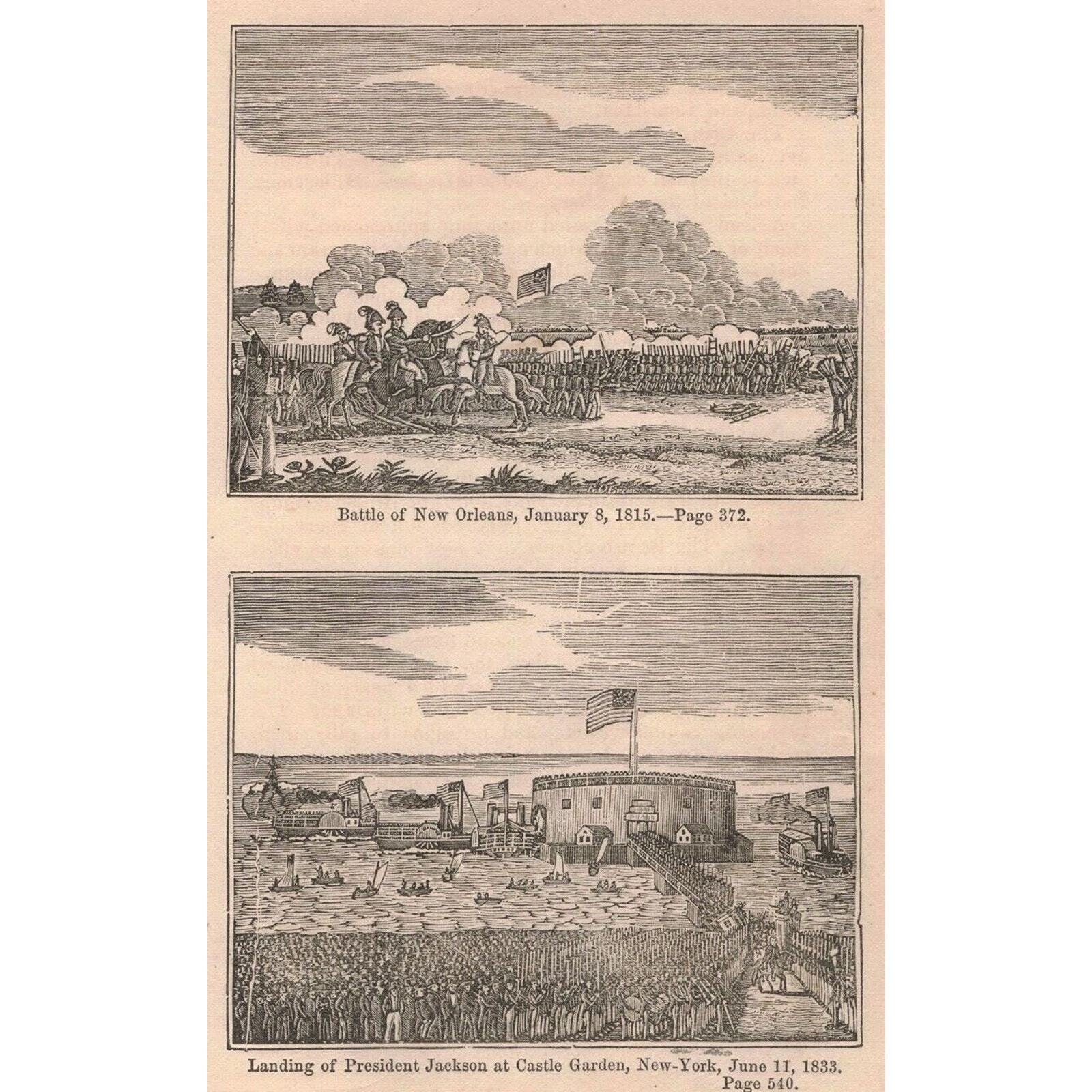 1876 Victorian Engraving Battle of New Orleans President Jackson N.Y. 2V1-48