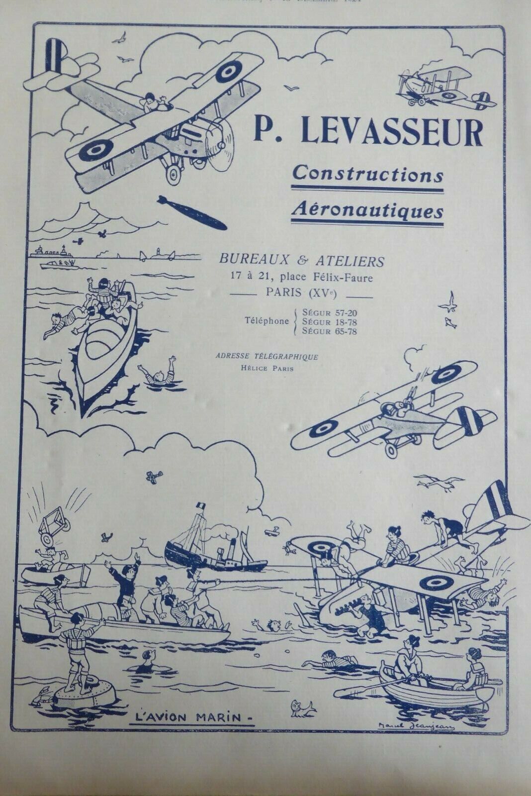 1925-1926 PUB P AERONAUTICAL LIFT MARINE AIRCRAFT MARCEL JEANJEAN NAVY AD