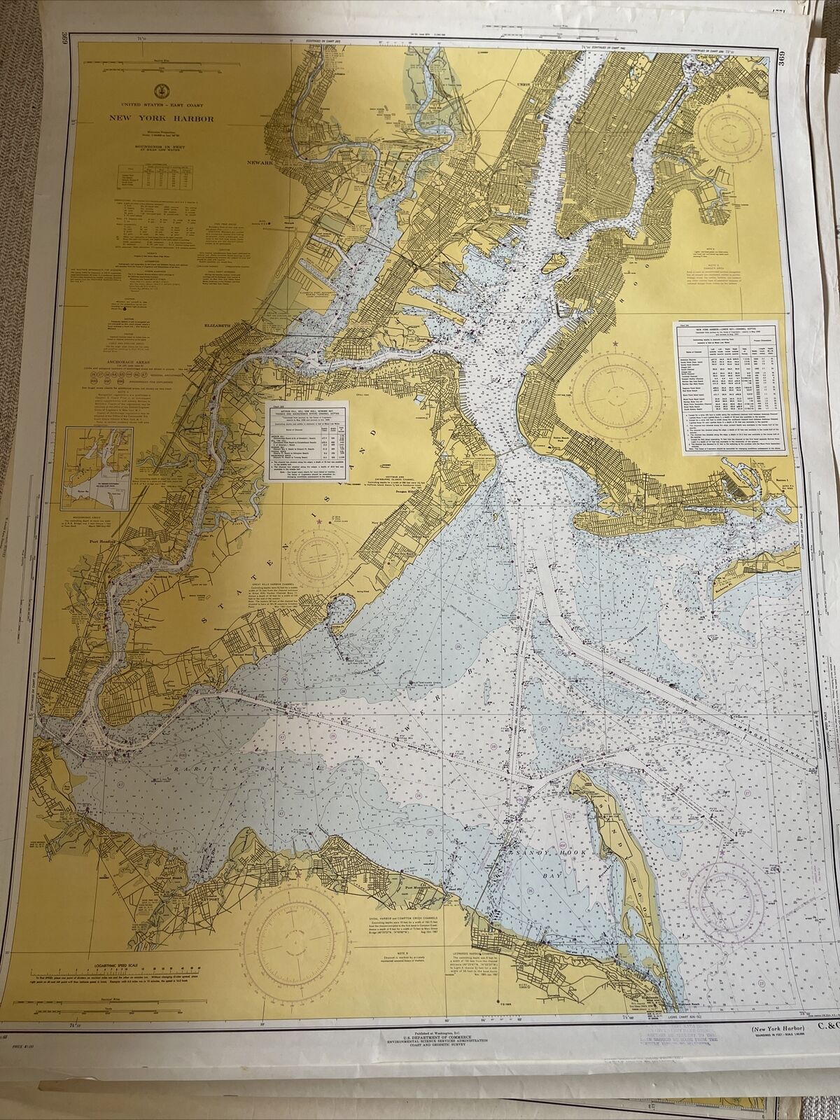 Vintage 1968New York Harbor Map / Chart 369, Sandy Hook, Staten Island 46\