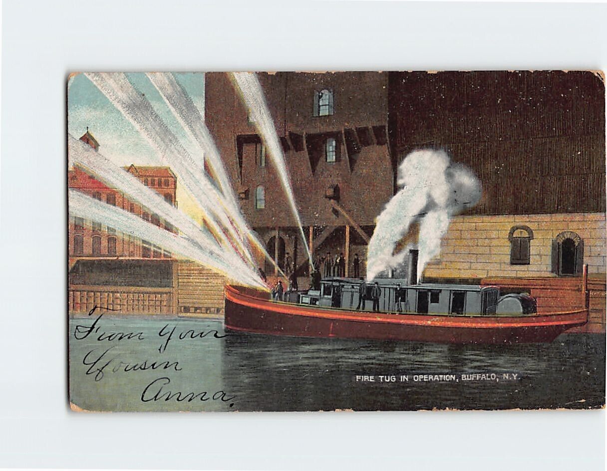 Postcard Fire Tug in Operation Buffalo New York USA