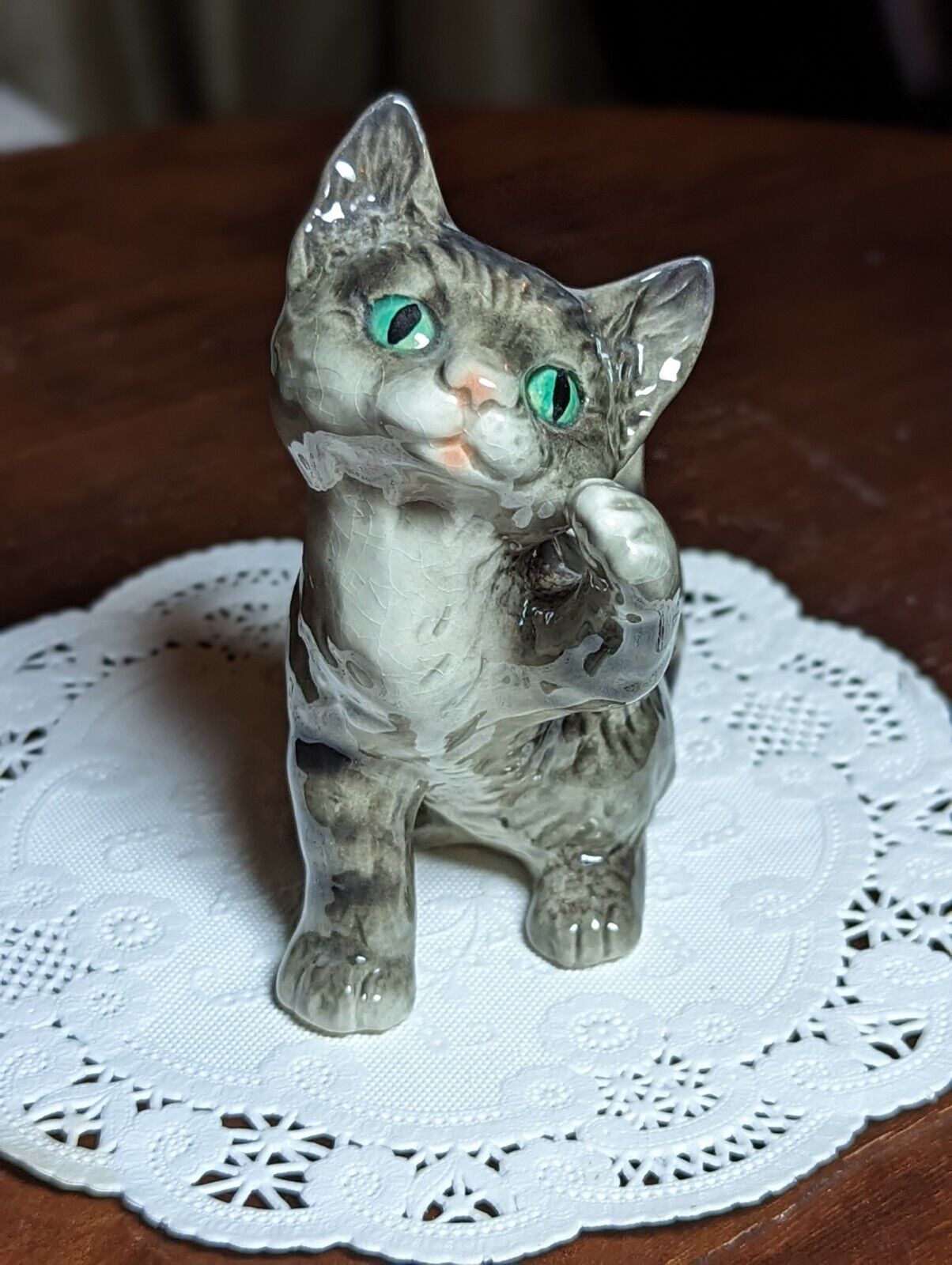 Vintage Goebel Porcelain Gray Black Kitten Clawing the Air Made in W Germany 