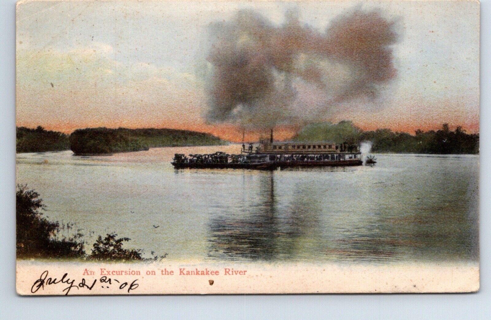 Postcard Kankakee River Steamer Steamship Riverboat Paddlewheeler Posted 1906