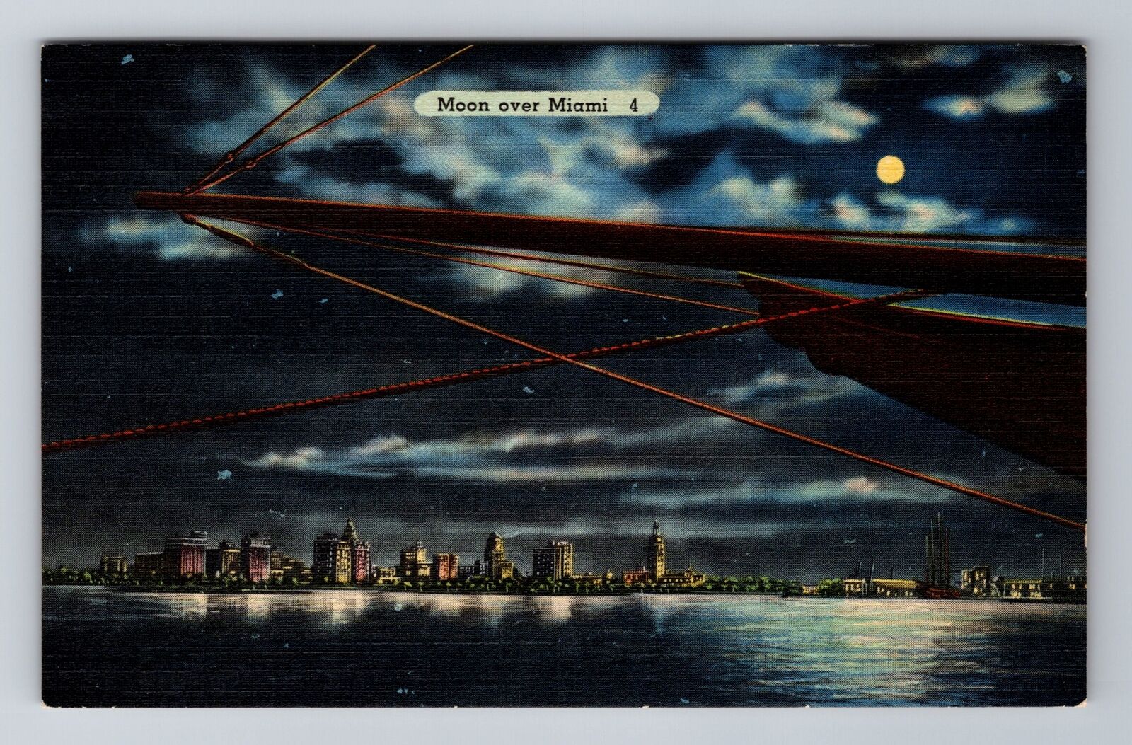 Miami FL-Florida, Moon Over Miami, Antique, Vintage c1943 Souvenir Postcard