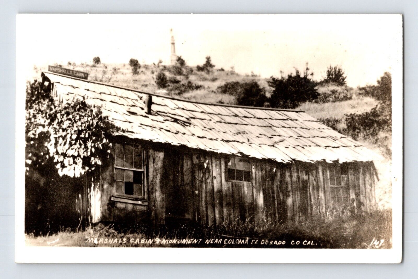 Postcard RPPC California Coloma CA James MArshall Cabin Monument 1940s Unposted