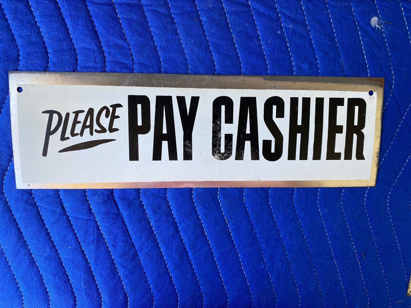 Vintage Painted Metal Pay Cashier Tin Tacker