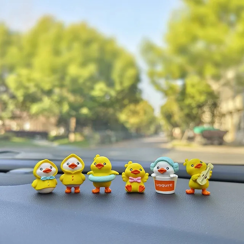 6Pcs Anime Figure Little Yellow Duck Model Decor Cute Car Mounted Ornaments Auto