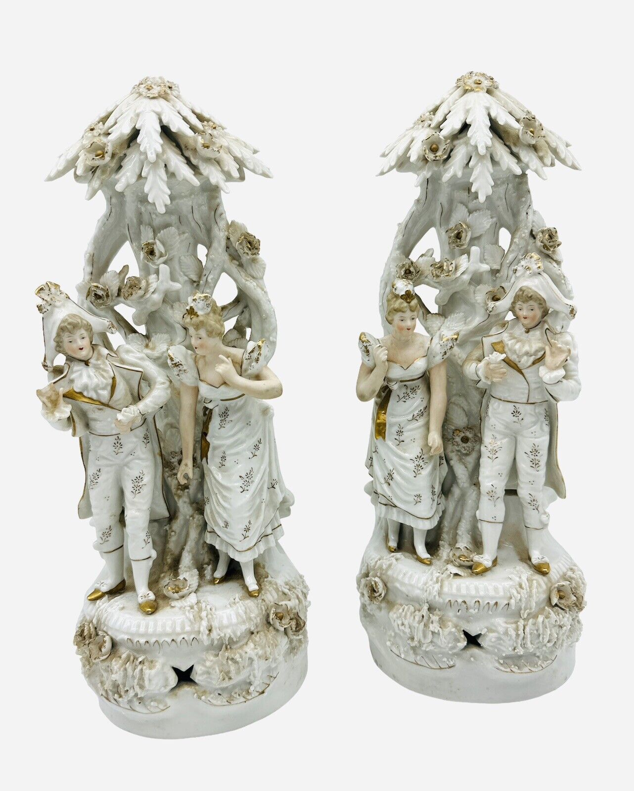 Pair of 13” Antique Capodimonte Porcelain Figural Statues