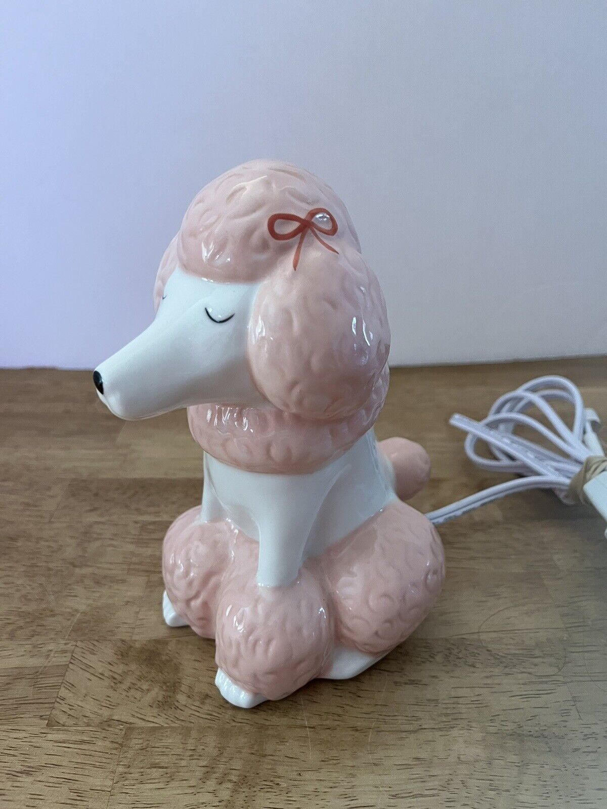 Pink And White Standard Poodle 7” Table Lamp Bow