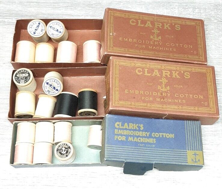 Vintage Clark's Embroidery Cotton Spools in Boxes for Sewing Machine Original
